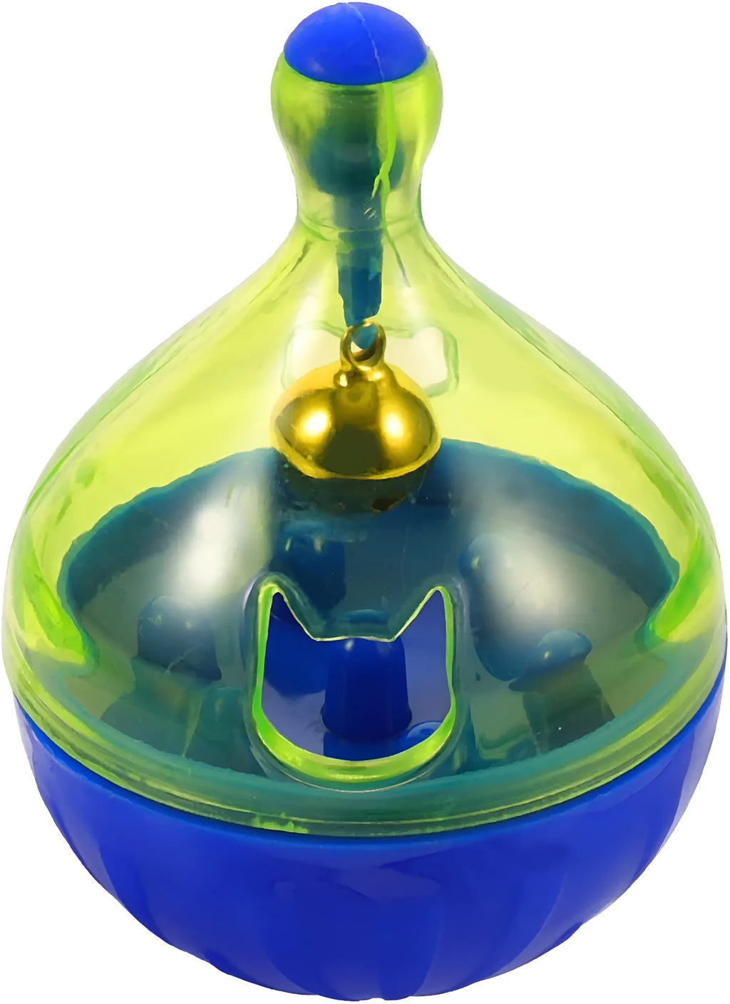 Blue plastic pet treat dispenser tumble ball with treat holes