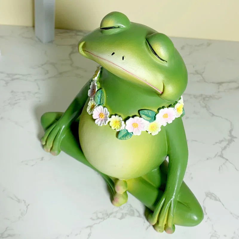 European style Magic Yoga Frog ornament in RDW123 colour on a shelf