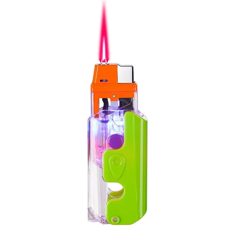 Colorful luminous radish shaped plastic lighter with wind resistant flame in green orange and purple options