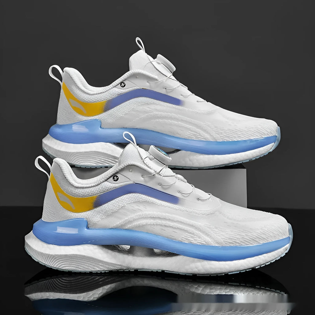Men's high-top breathable running shoes in mesh with buckle fastening and flat heel