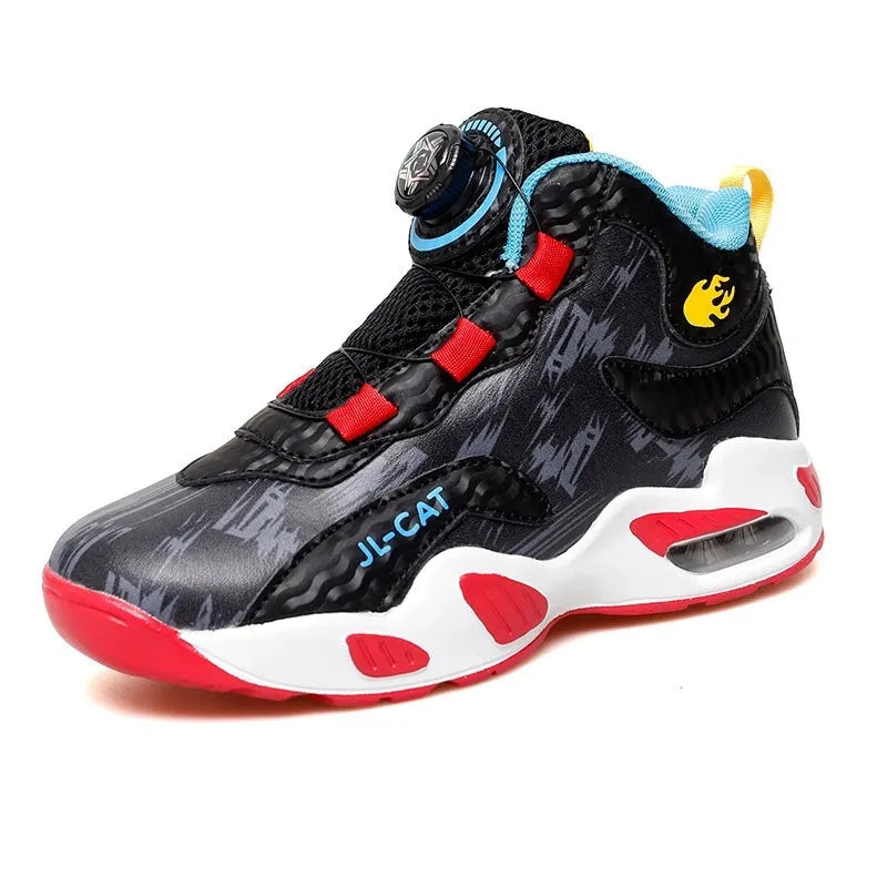 Children's rotating button basketball shoes in multiple colours with waterproof design