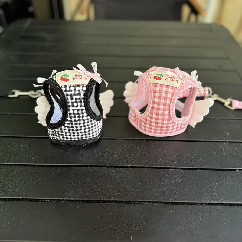 Small dog chest and back harness with hand holding rope in cotton material