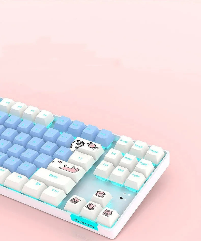 87 key green axis mechanical keyboard with metal panel, RGB light effect and two-colour key caps