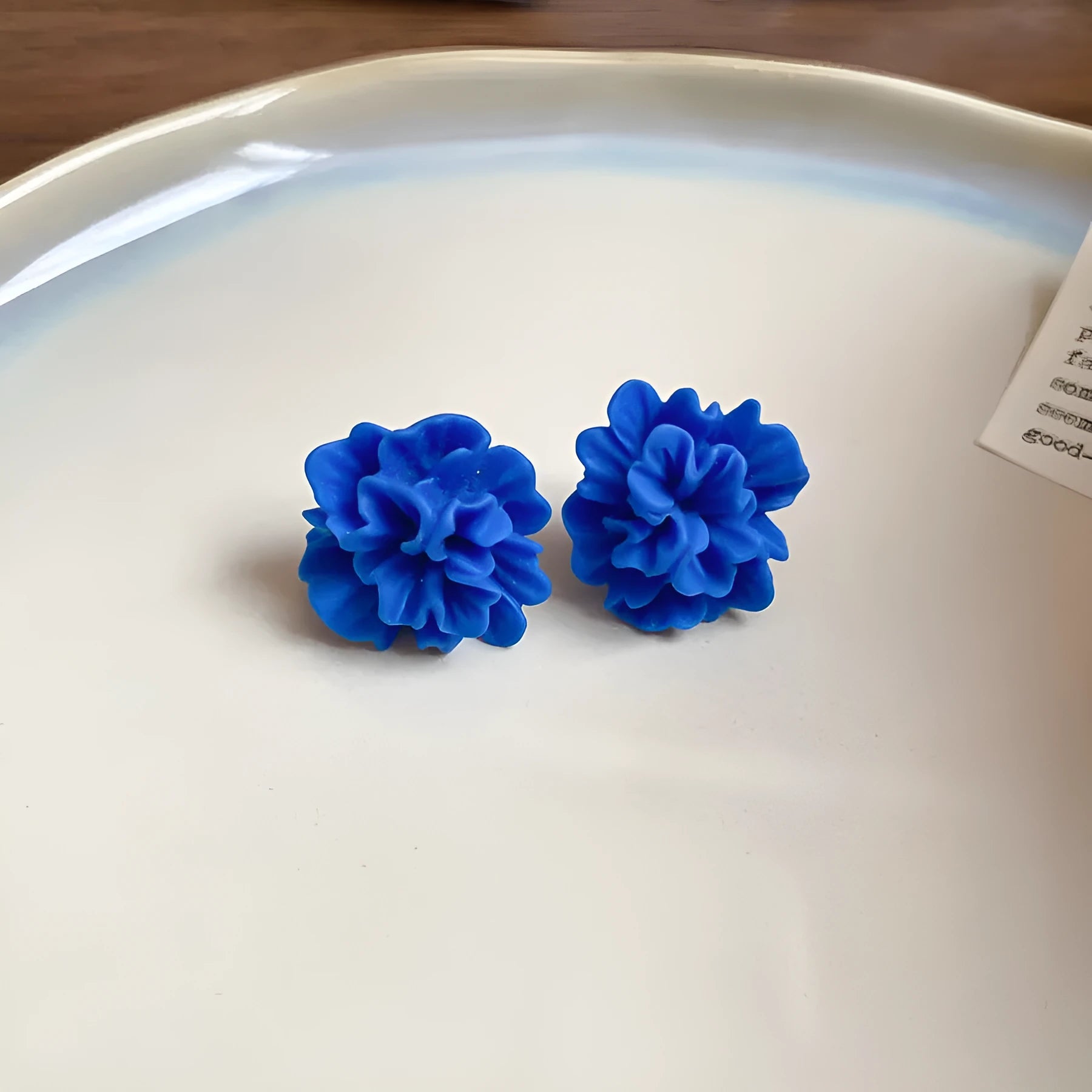 Geometric cloth women's earrings in 30 Silver Needle colour with blue resin flower detailing