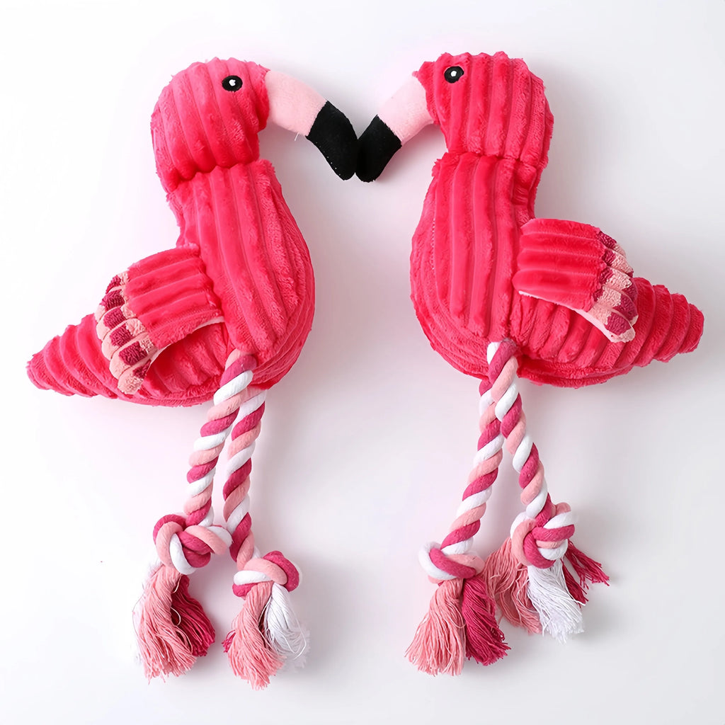 Pink animal-shaped corduroy dog toy with squeaker inside for small and large breed dogs