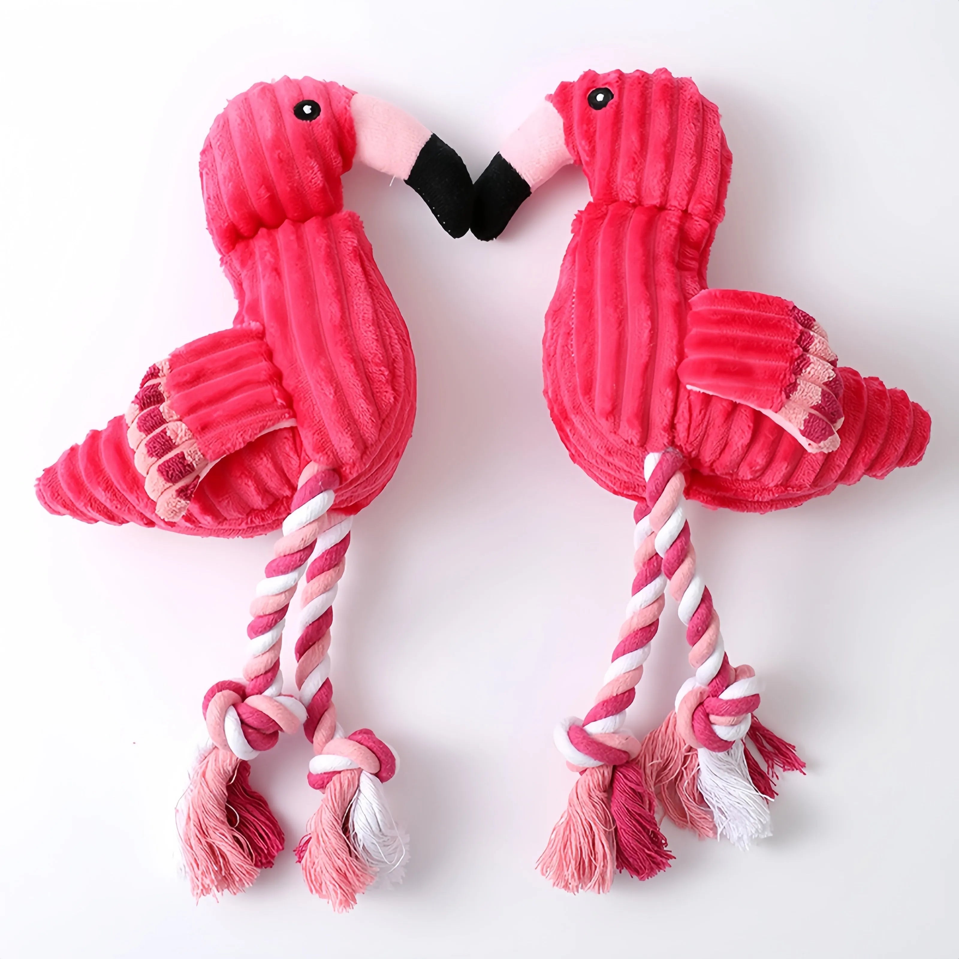 Pink animal-shaped corduroy dog toy with squeaker inside for small and large breed dogs