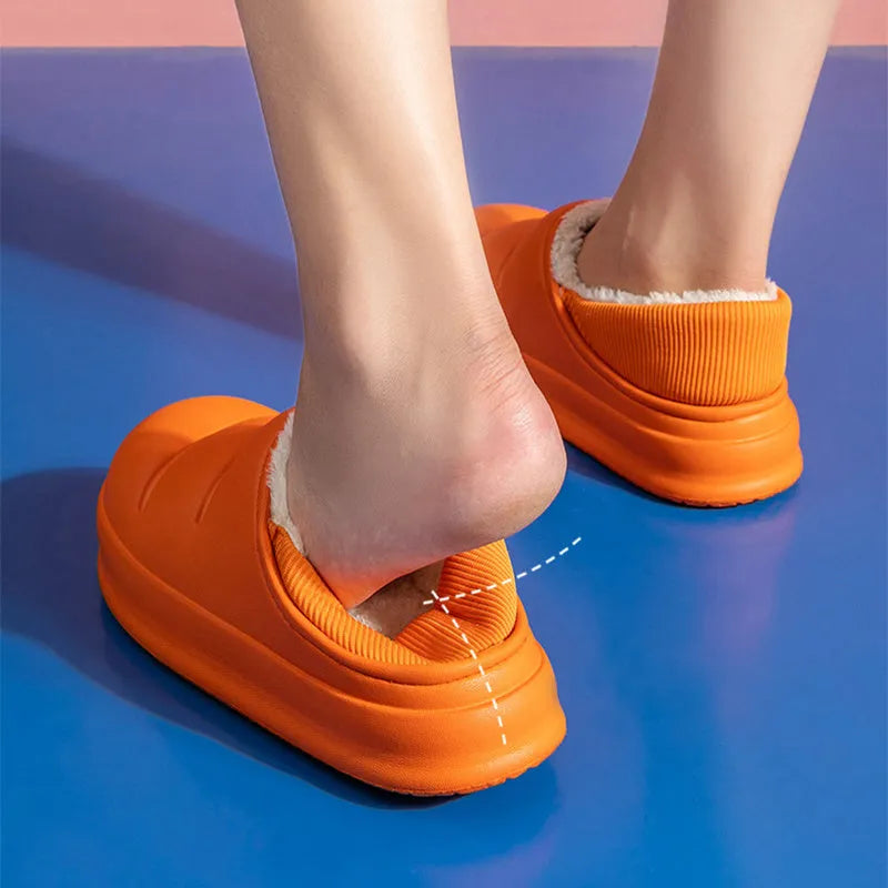 Waterproof EVA couple slippers in various colours with plush lining and non-slip soles