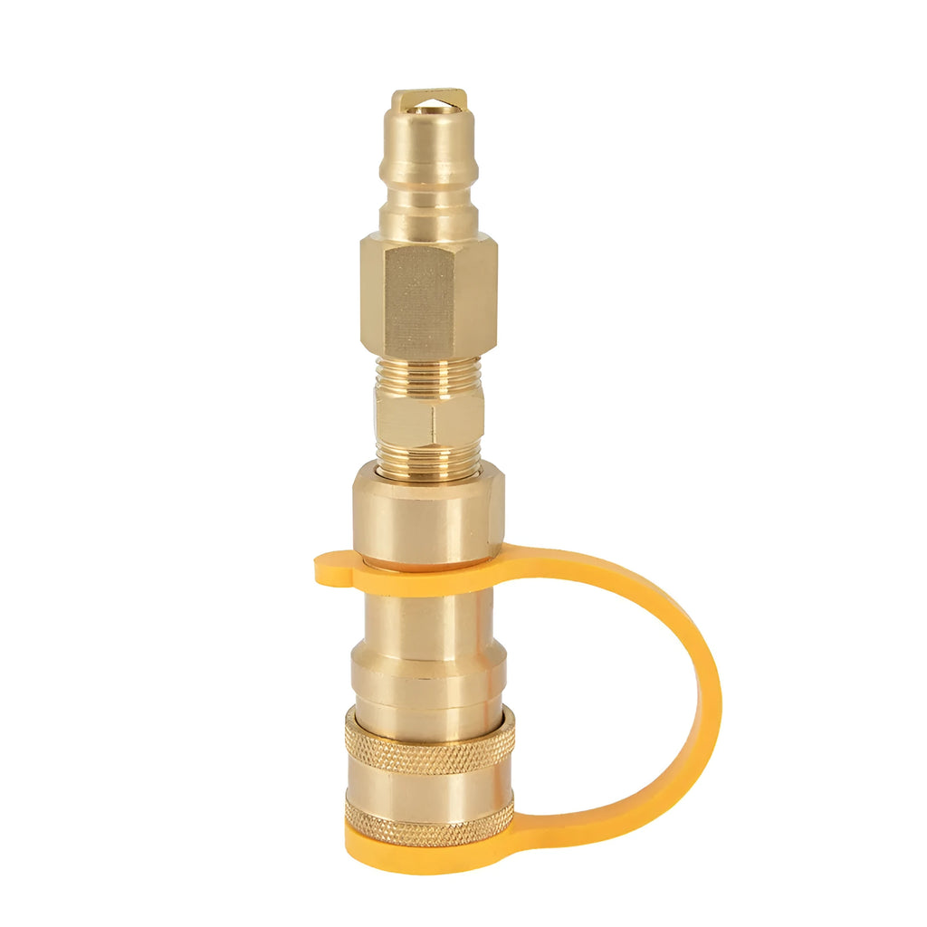 Gold-coloured brass propane conversion charging connector with American standard thread
