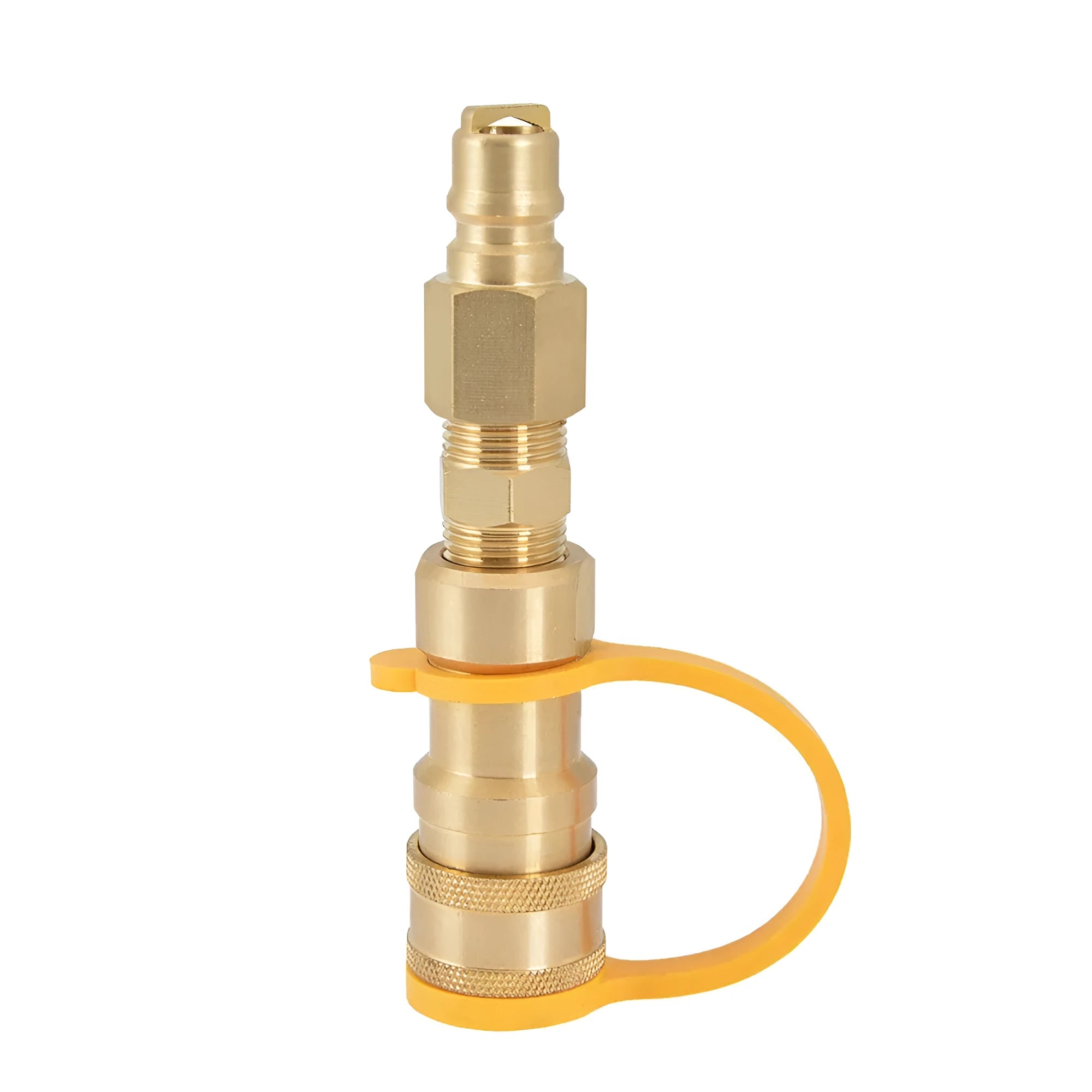 Gold-coloured brass propane conversion charging connector with American standard thread