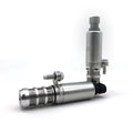 Pair of black metal VVT oil control solenoid valves for GM Buick and Chevrolet engines.