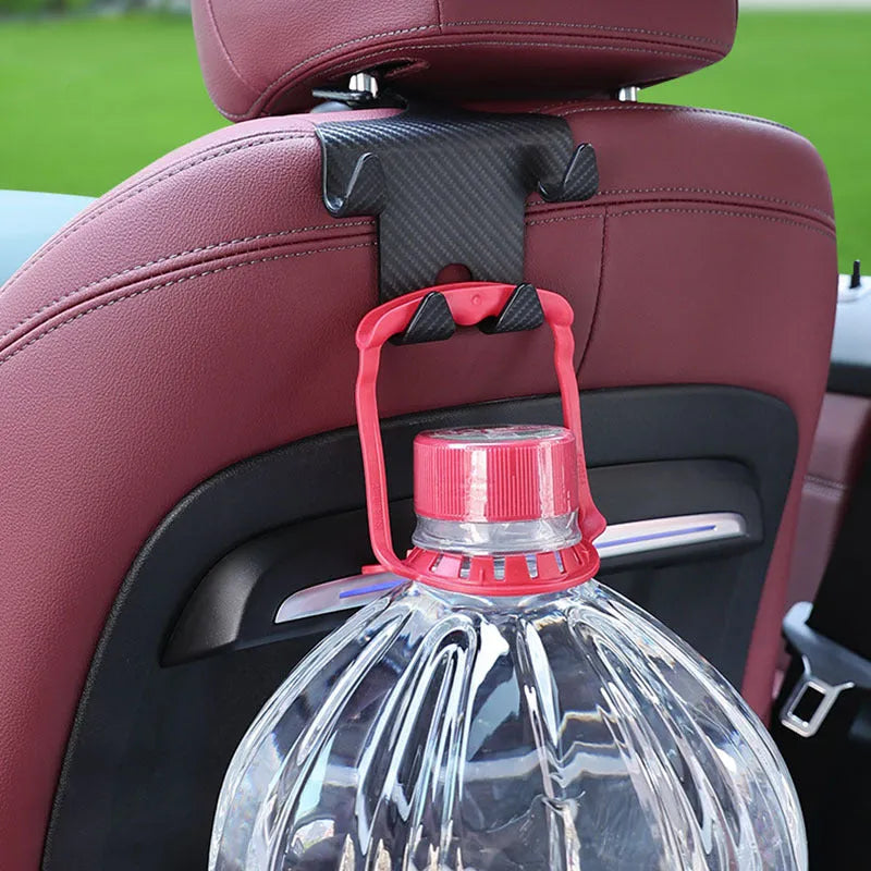 Black ABS plastic car seat hook with integrated mobile phone holder bracket