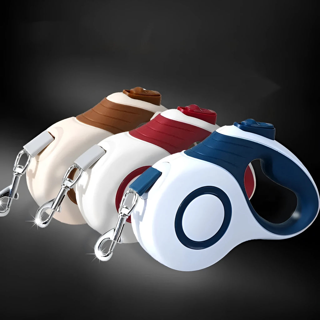 Retractable dog lead 3m 5m in blue wine red brown with PP TPR housing and optional trash can
