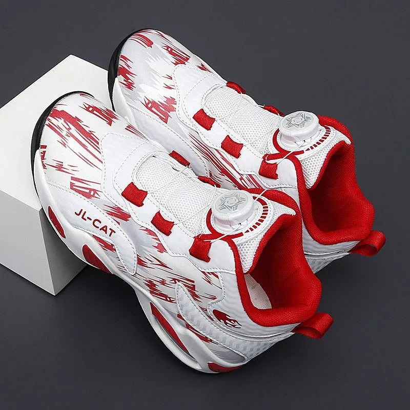 Children's rotating button basketball shoes in multiple colours with waterproof design