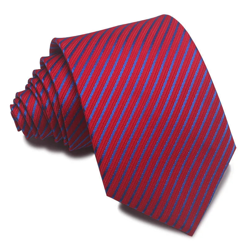 Men's striped business tie with jacquard texture in red, black and blue colour options