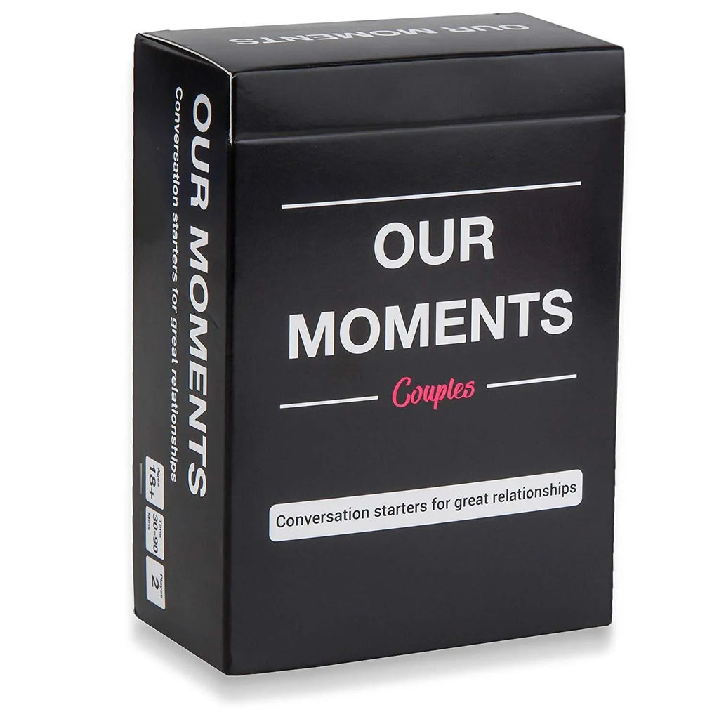 Our Time Lovers Edition black box of communication cards for couples, showing coated paper cards for emotional exchange.
