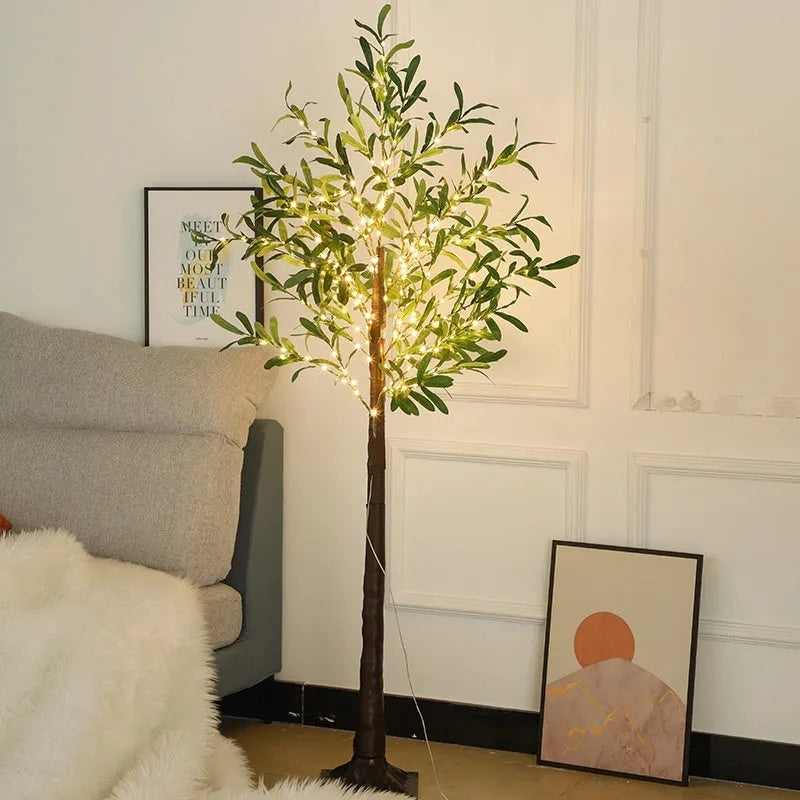 1.8 metre tall artificial olive tree lamp with 210 warm white LED lights for courtyard decoration