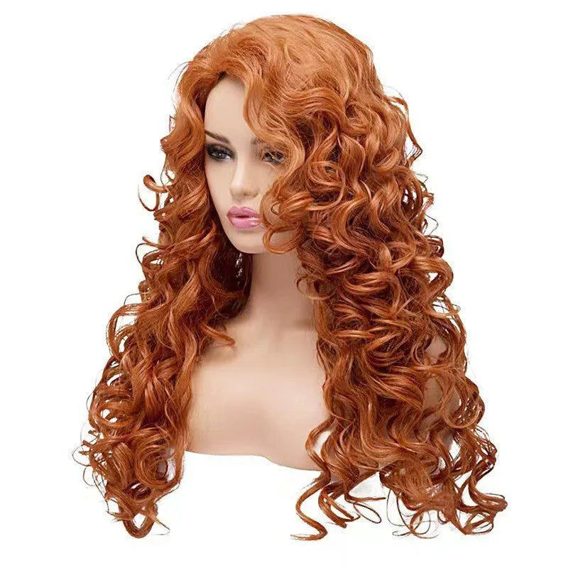 Brown long wavy curly cosplay wig with exotic style and instant noodles fluffy texture