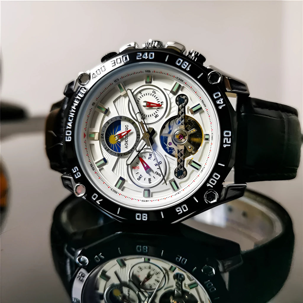 Men's automatic mechanical watch with stainless steel case and mineral glass