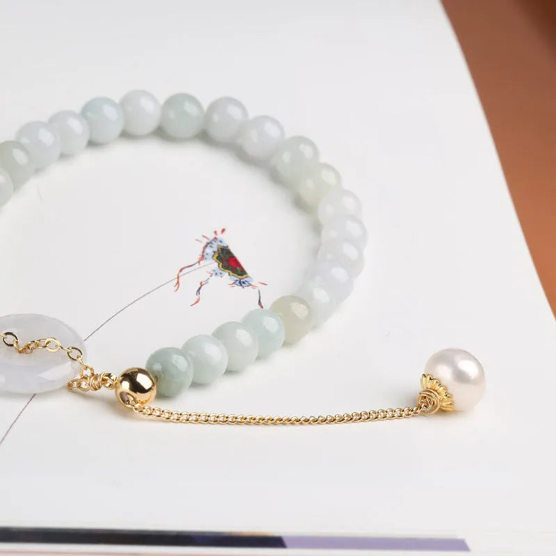 Natural jade emerald peace buckle pearl bracelet for women with round pendant