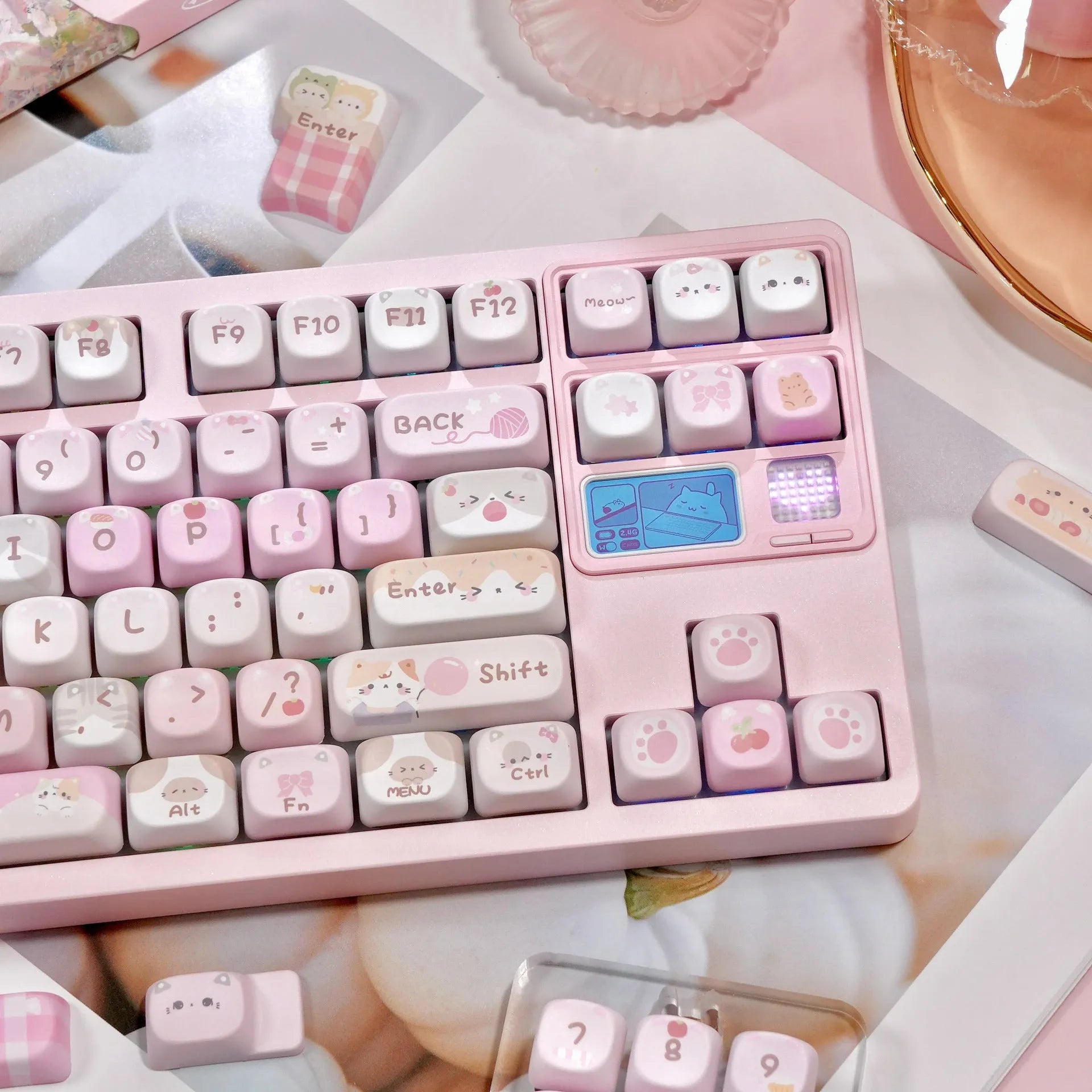Pink cartoon design MOA profile plastic key cap for mechanical keyboards.