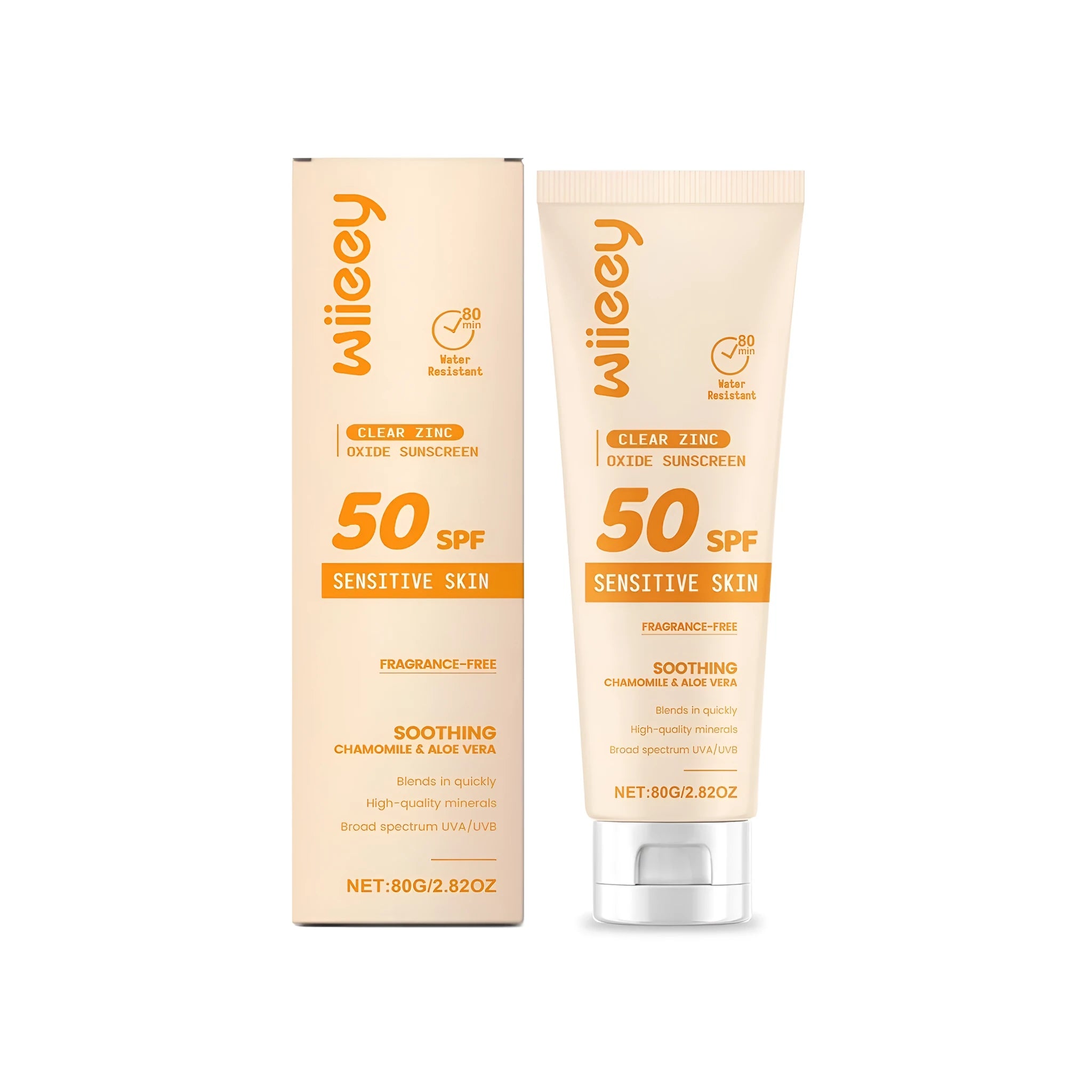 80g tube of clear zinc oxide mineral sunscreen lotion with chamomile and aloe