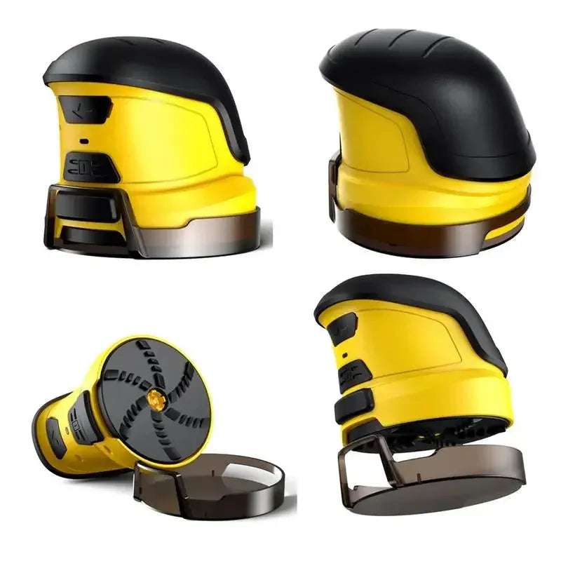Yellow cordless electric snow scraper with USB charging cable for car windshield ice removal
