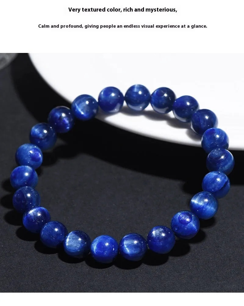 7A grade blue crystal bracelet with geometric Ruyi design elements in polished finish