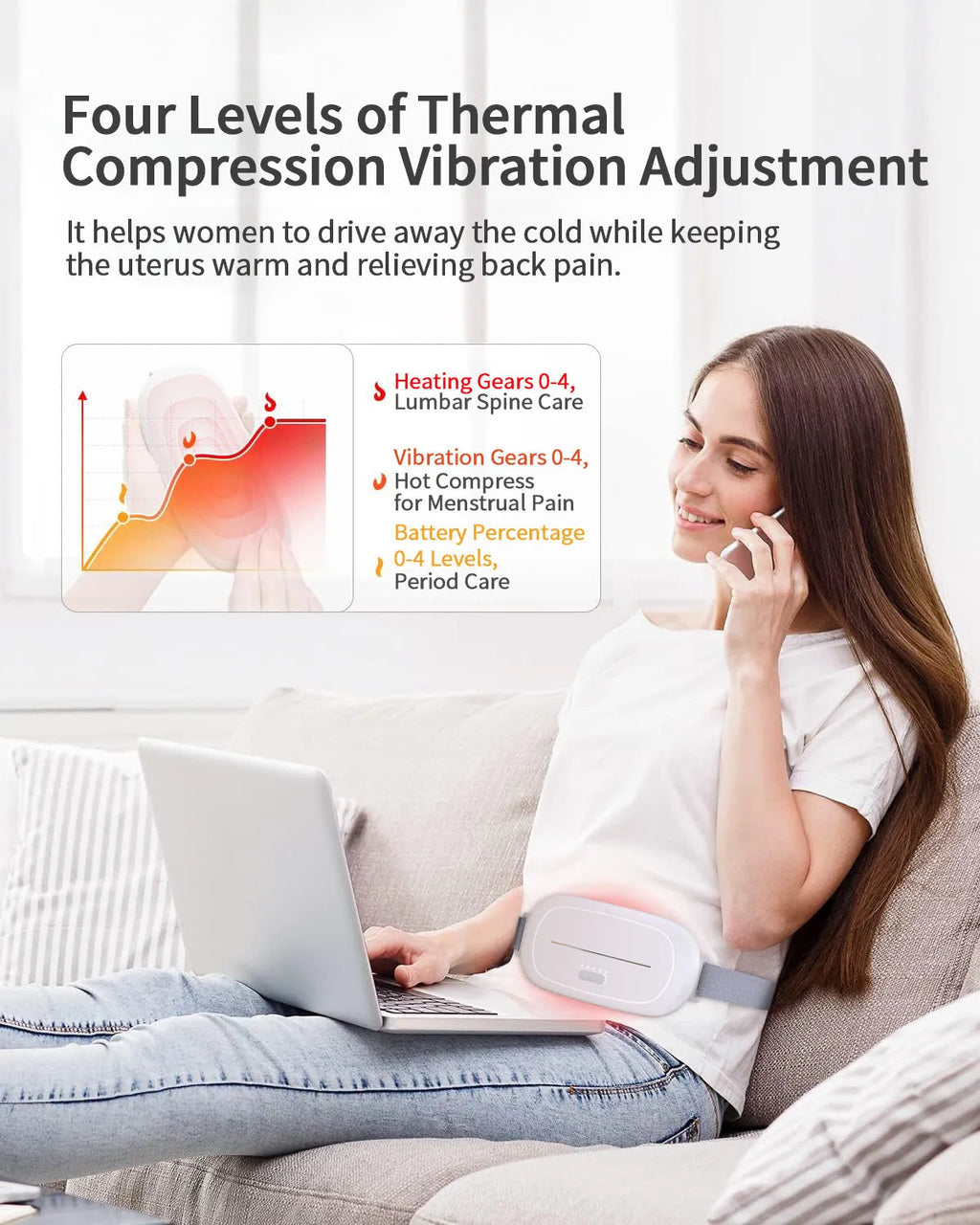White uterine warming device with curved ergonomic shape and soft silicone cover on a grey background.