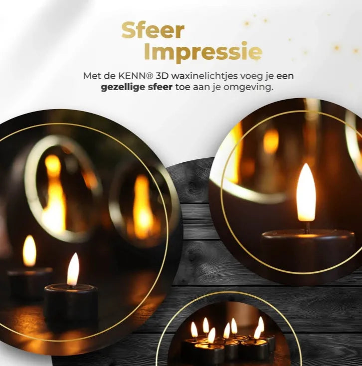 Four black LED tealight candles showing flameless illumination with battery compartment