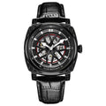Stainless steel automatic mechanical men's watch with leather strap on wrist