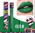 Halloween creative makeup lip gloss in test tube skull packaging with gold and silver matte finish.