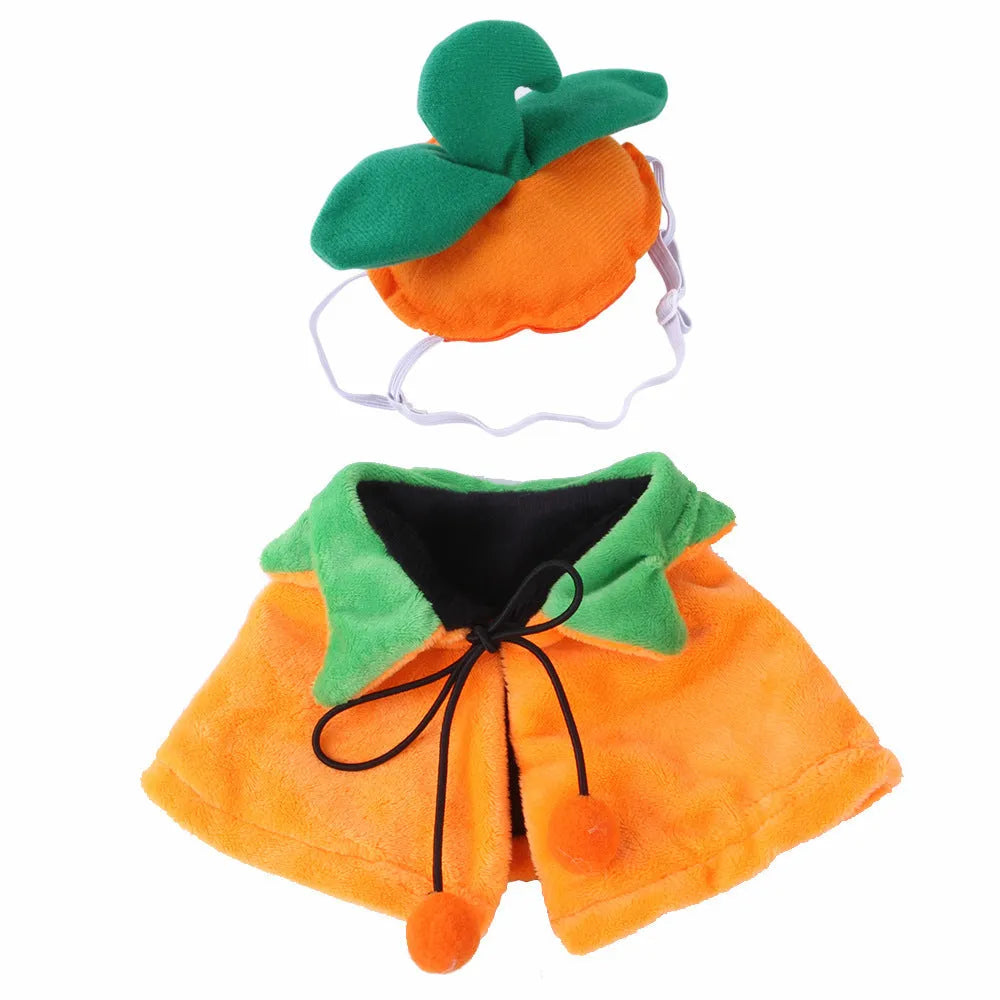 Orange plush Halloween pumpkin cloak for dog or cat costume on pet