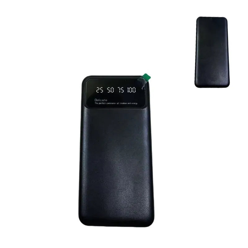 Black ultra-thin 10000 mAh power bank showing compact 67x14x140mm dimensions