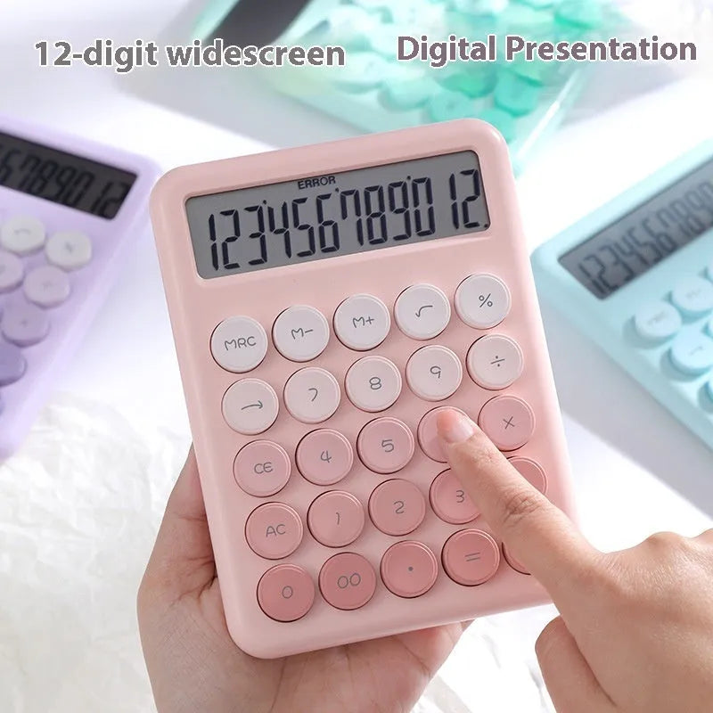 Gradient colour desk calculator with large display on desk