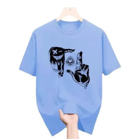 Men's mesh T-shirt with cartoon pattern, round neck and short sleeves in bird eye cloth fabric
