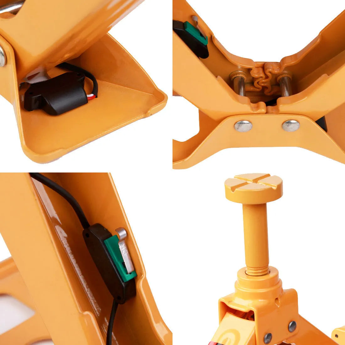 Yellow electric car jack set with wrench in carrying case for roadside tyre changes