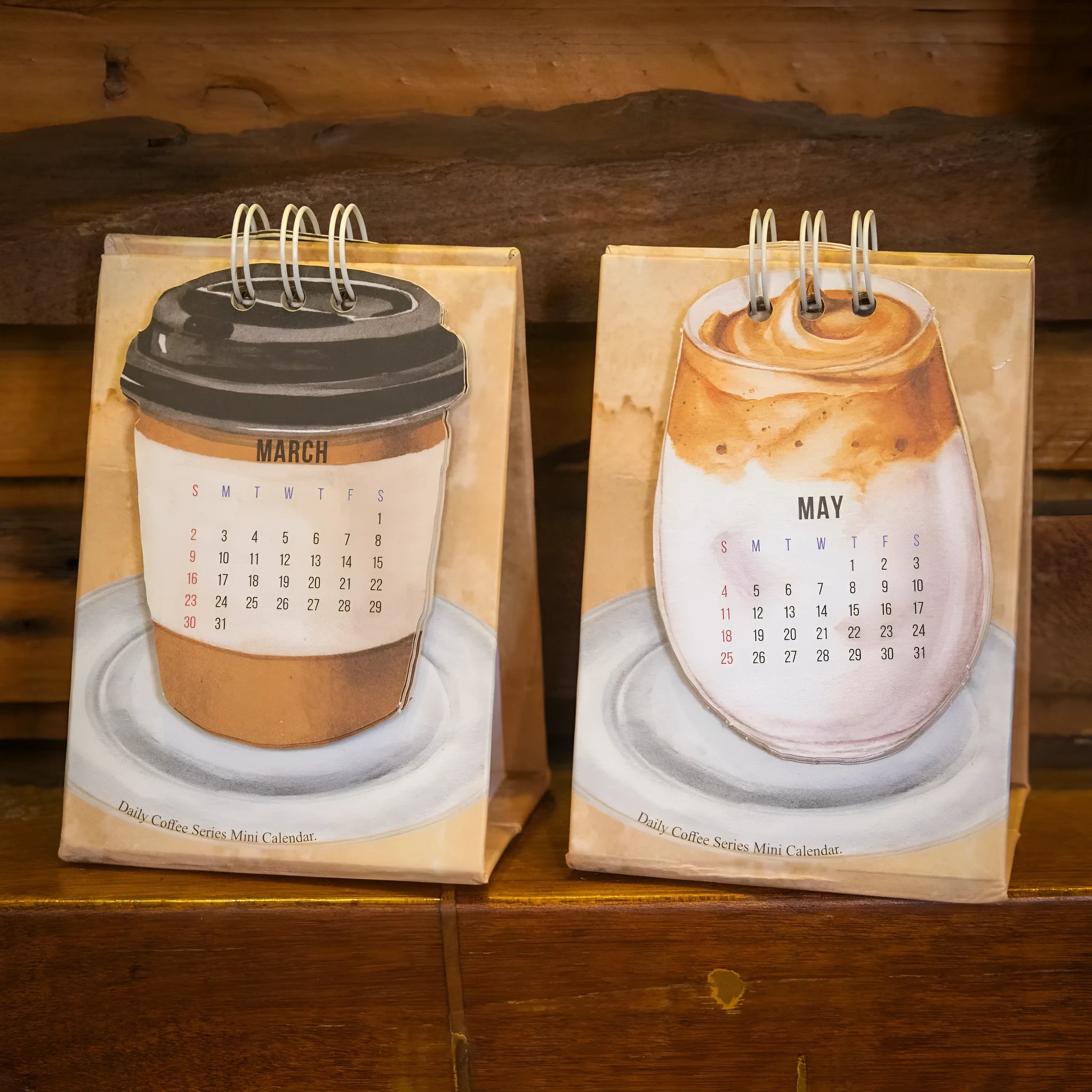 Coffee mini desk calendar 2025 showing modern paper design with monthly date display