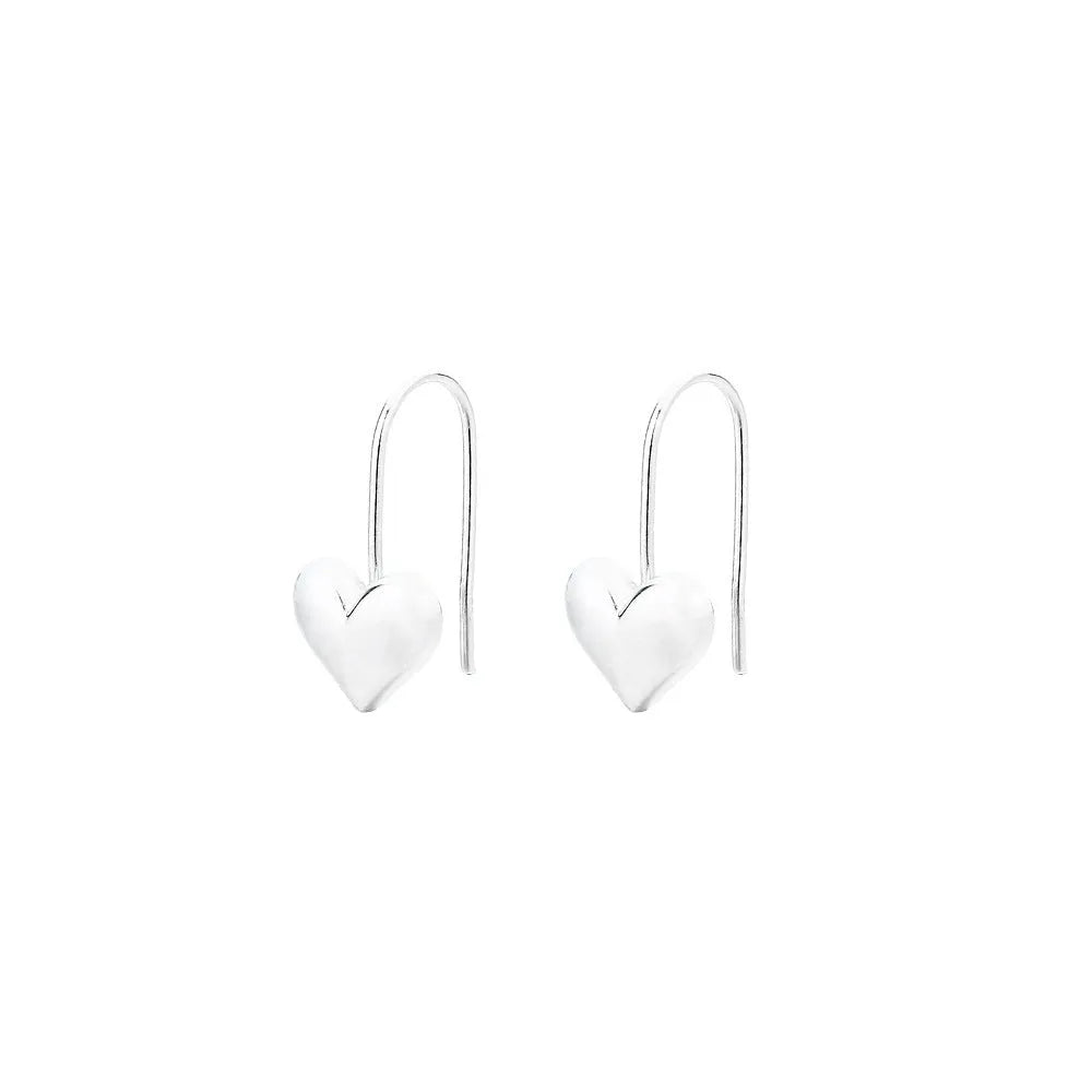 Korean style 3D glossy heart-shaped women's earrings with white gold colour finish
