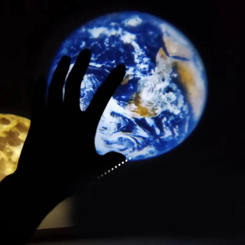 Adjustable earth and moon projection night light with USB cable and bracket