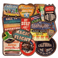 36 retro beach and surfing themed vinyl stickers in various sizes from 6cm to 10cm with matte finish