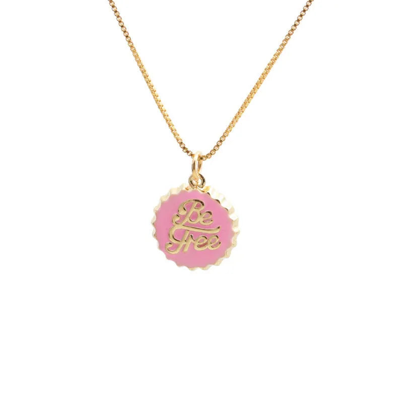 Copper bottle cap pendant necklace with 18K gold plating on 40cm box chain