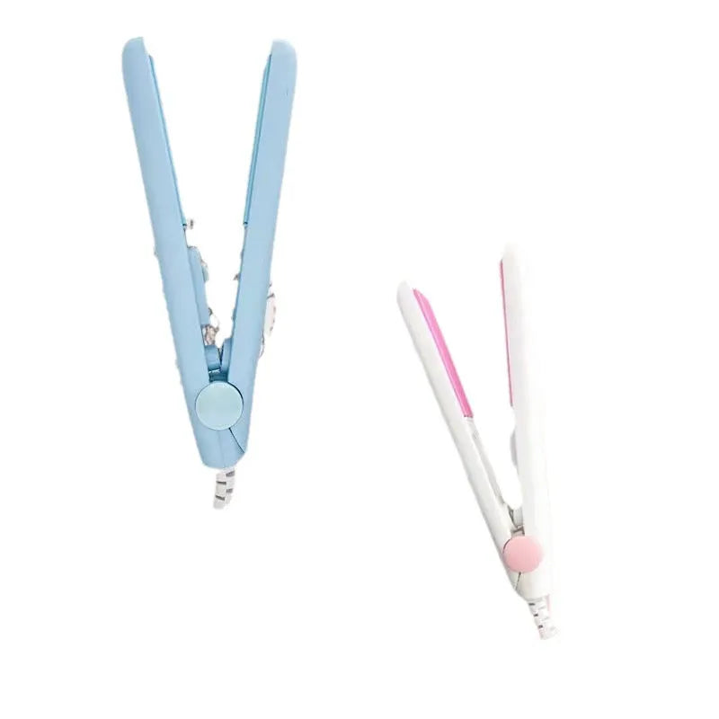 Mini hair straightener and curler for bangs styling in a choice of colours with a storage box.