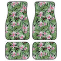 Black four-piece rubber car foot mat set with a textured surface.