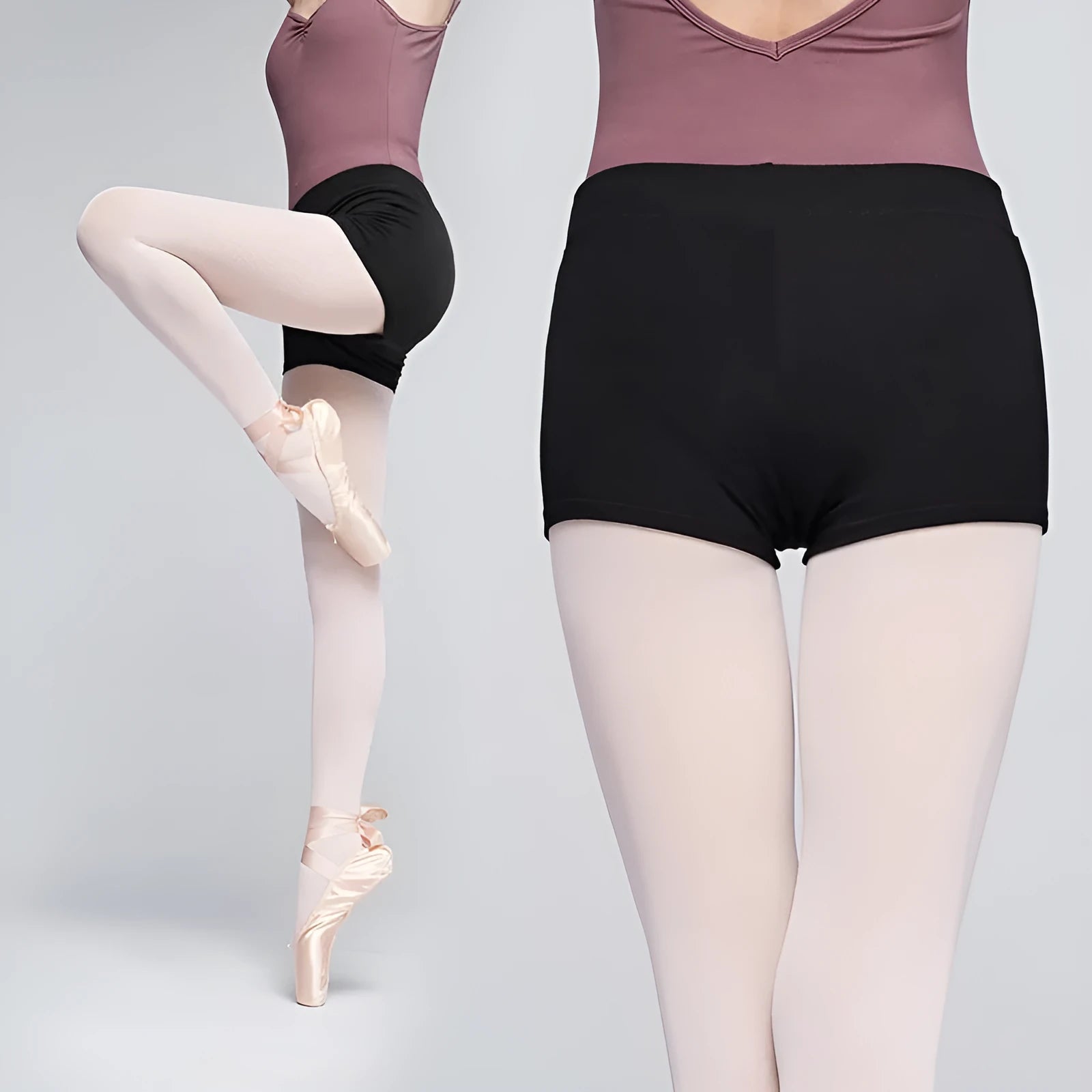 Black women's cotton dance shorts for ballet practice and fitness.