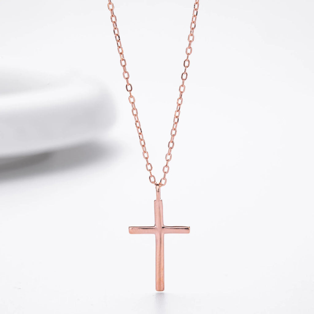 S925 sterling silver cross necklace with adjustable O-chain in gold, platinum or rose gold plating