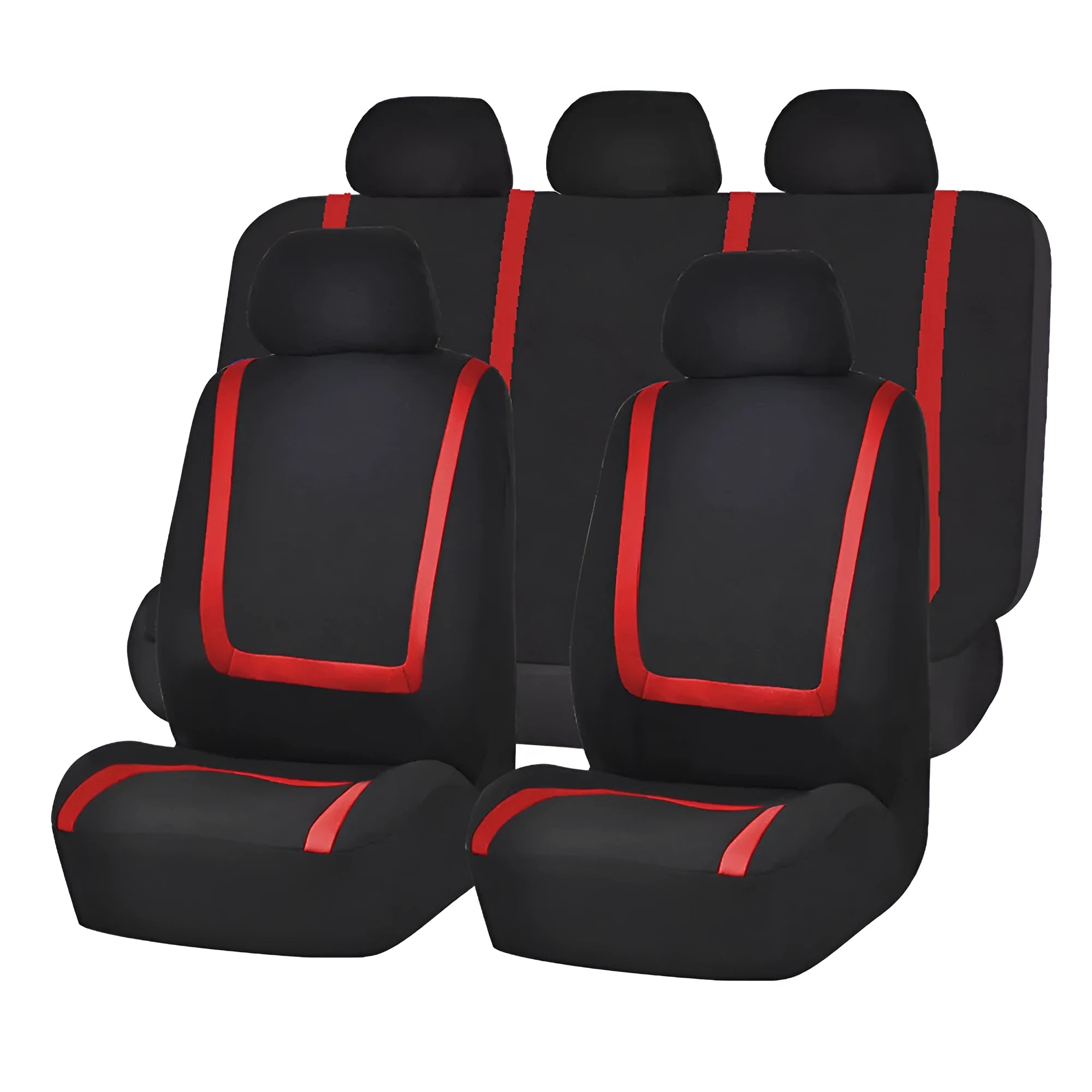 Fully enclosed universal car seat cushion cover showing fabric construction and headrest protection pieces