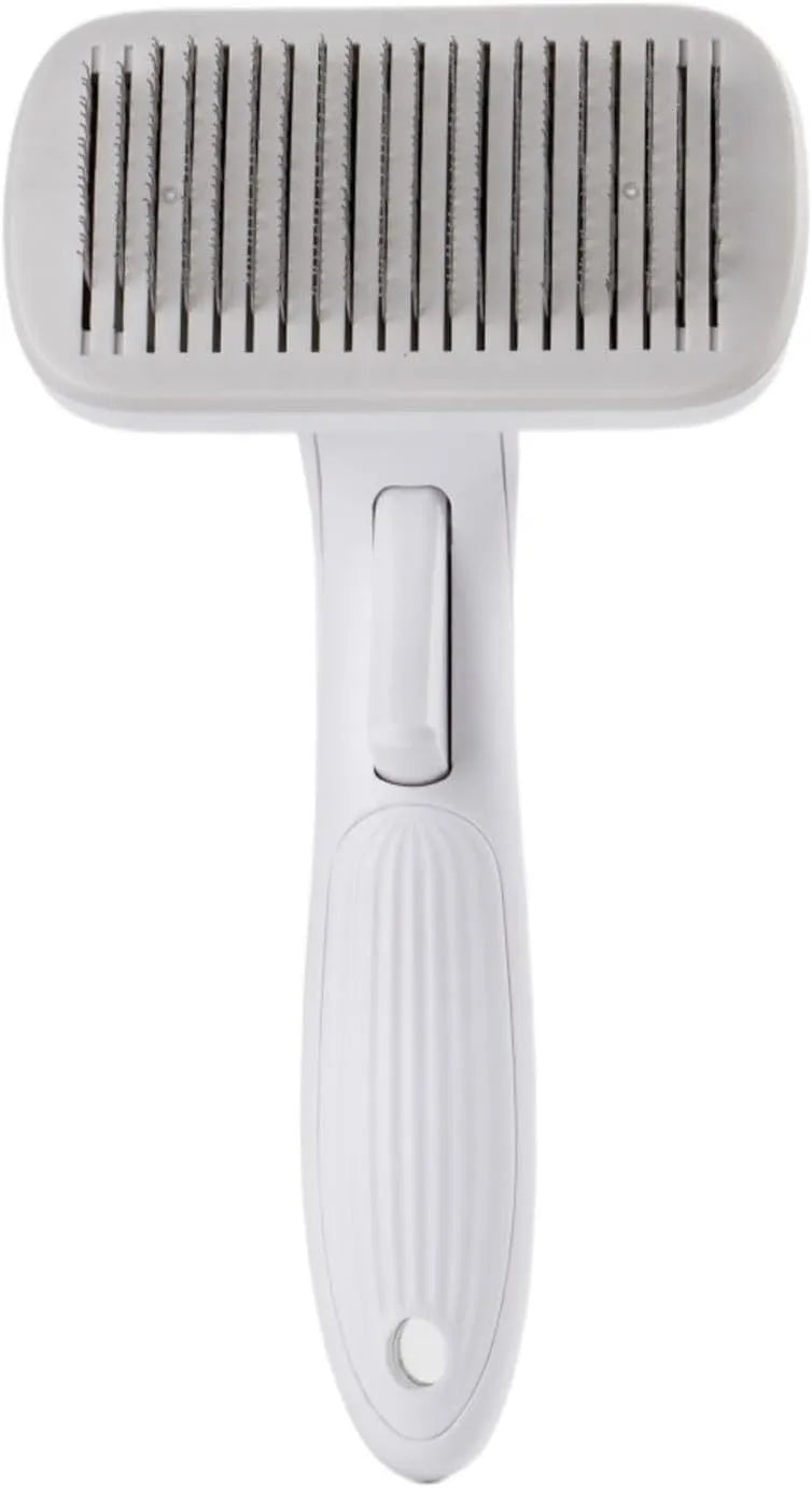 Automatic pet hair removal comb for dogs and cats in blue, grey, green, or pink colours