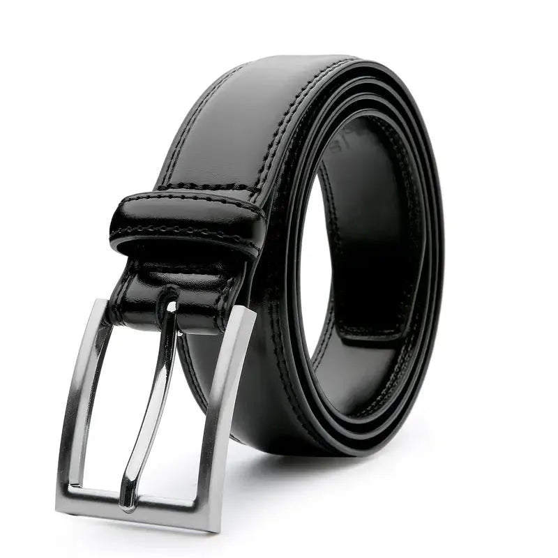 Men's brown genuine leather belt with wild grain pattern and alloy buckle on a white background