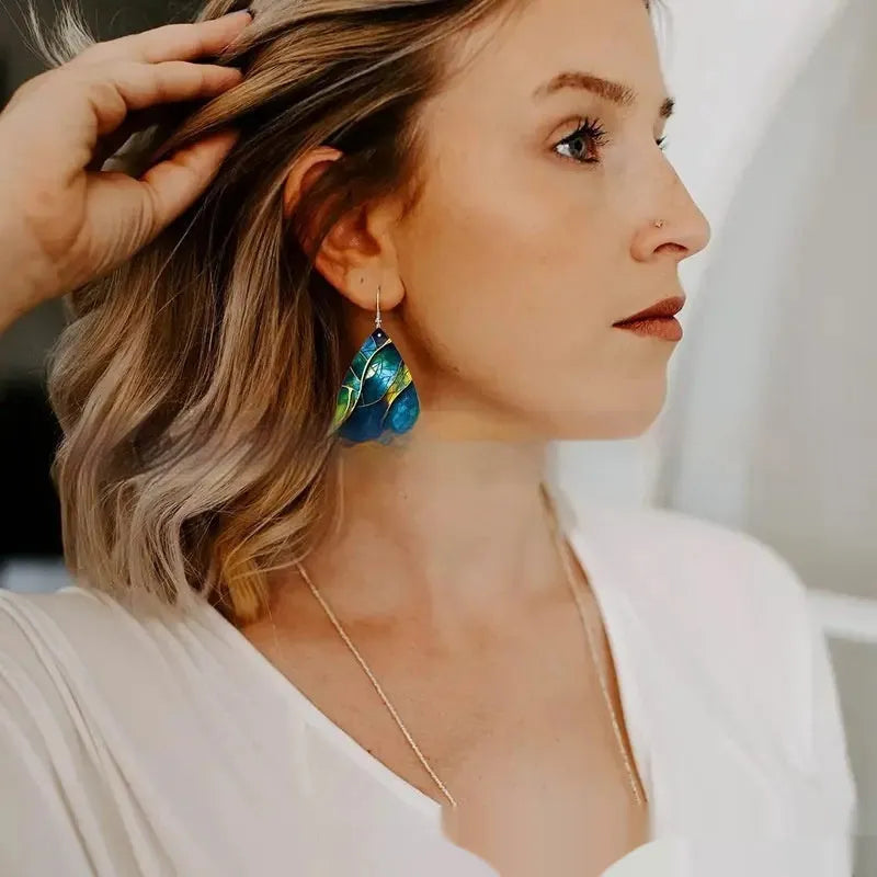 Acrylic flat branch knot drop earrings with printed surface detail in two style variations