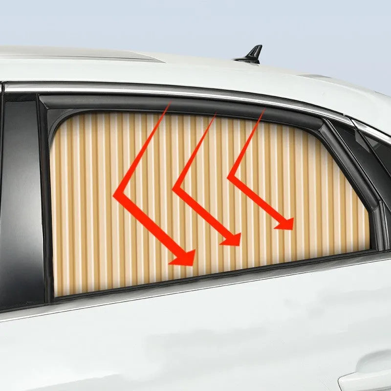 Auto retractable car sun curtain with roller shutter mechanism in gold silver black colours